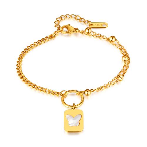 Bracciale gioielli in acciaio inossidabile, 316 acciaio inox, with bianco conchiglia, with 4CM extender chain, placcato, per la donna, nessuno, Lunghezza Appross. 16 cm, Venduto da PC