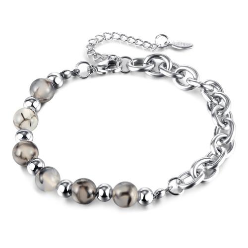 Roestvrij staal armbanden, 316 Roestvrij staal, met Dragon Veins Agaat, met 4.5CM extender keten, plated, voor vrouw, platina kleur, Lengte Ca 20 cm, Verkocht door PC