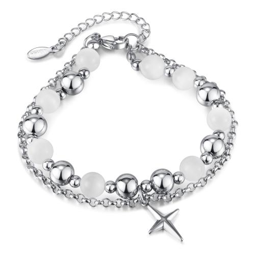 Bracciale gioielli in acciaio inossidabile, 316 acciaio inox, with occhi di gatto, with 4.5CM extender chain, placcato, per la donna, color platino, Lunghezza Appross. 19 cm, Venduto da PC