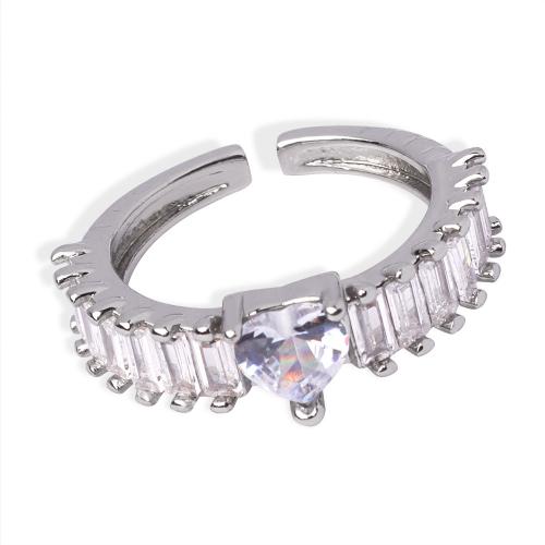 Cubique anneau en laiton Circonia Micro Pave, Placage, pavé de micro zircon & pour femme, couleur platine, Taille:7, Vendu par PC