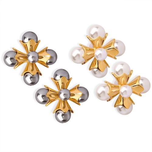 Brass Stud Earring with Plastic Pearl plated for woman Sold By Pair