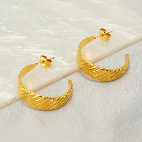 Pendientes de Acero Inoxidable, acero inoxidable 304, 18K chapado en oro, Joyería & para mujer, dorado, 25mm, Vendido por Par