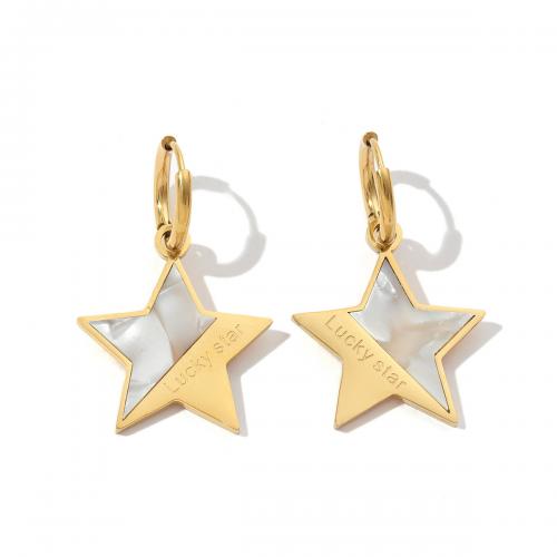 Tíotáiniam Cruach Earring, Cruach Tíotáiniam, le Aicrileach, Star, jewelry faisin & do bhean, bán, 23x37mm, Díolta De réir Péire