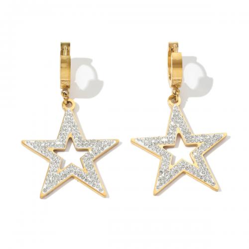 Tíotáiniam Cruach Earring, Cruach Tíotáiniam, Star, jewelry faisin & do bhean & le rhinestone & log, bán, 28x46mm, Díolta De réir Péire