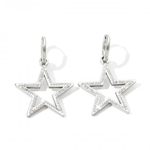 Tíotáiniam Cruach Earring, Cruach Tíotáiniam, Star, jewelry faisin & do bhean & le rhinestone & log, dath bunaidh, 28x43mm, Díolta De réir Péire