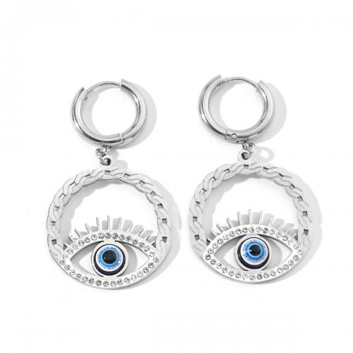 Evil Eye Naušnice, Titanium Čelik, Stan Okrugli, modni nakit & za žene & emajl & s Rhinestone & šupalj, miješana boja, 21x40mm, Prodano By par