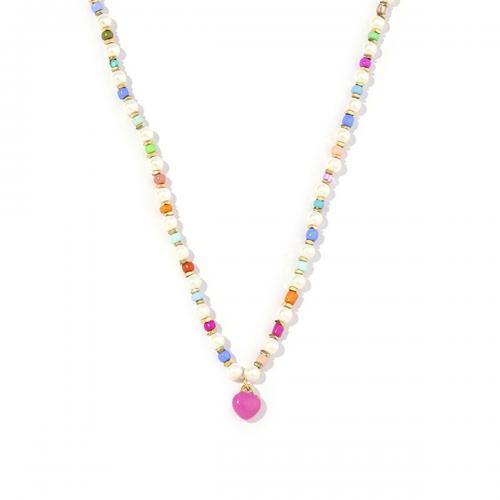 Collier d'acier titane, avec turquoise synthétique & perle de plastique, bijoux de mode & pour femme & émail, couleurs mélangées, Longueur Environ 43-49 cm, Vendu par PC