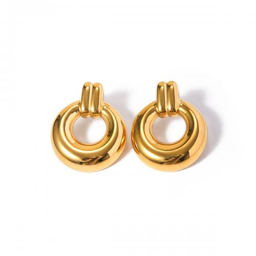 Pendientes de Acero Inoxidable, acero inoxidable 304, 18K chapado en oro, Joyería & para mujer, dorado, 31x37mm, Vendido por Par