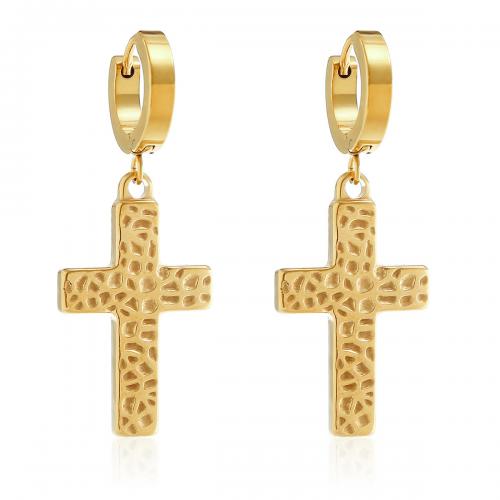 Earring Buail Huggie, 304 Cruach dhosmálta, Cross, jewelry faisin & unisex, órga, 17x44mm, Díolta De réir Péire