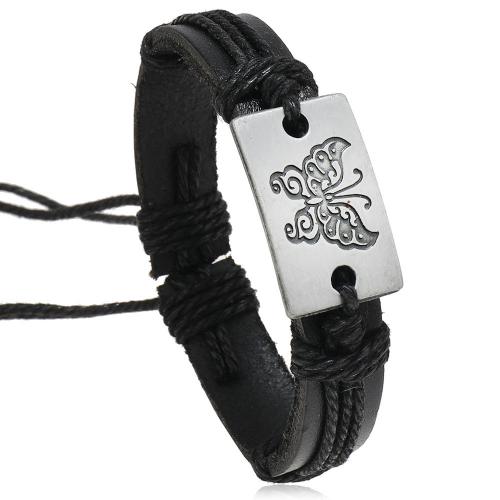 PU leder koord armbanden, met Hennep & Zinc Alloy, silver plated, mode sieraden & verstelbaar & voor de mens, meer kleuren voor de keuze, Verkocht door PC