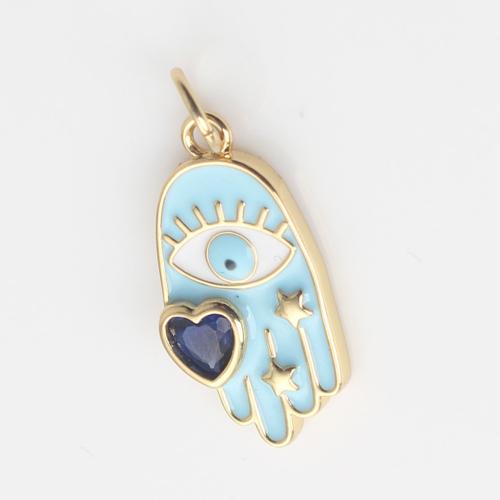 Evil Eye Hangers, Messing, gold plated, DIY & micro pave zirconia & glazuur, blauw, nikkel, lood en cadmium vrij, 19.10x9.50x2.60mm, Verkocht door PC