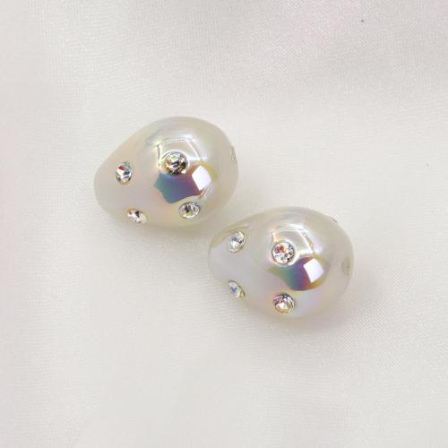 Grânulos de plástico ABS, Pérolas de plástico ABS, Oval, DIY & com strass, branco, 17.50mm, 10PCs/Bag, vendido por Bag