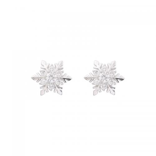 Cubic Zirconia micro pavimenta Sterling Silver Earring, 925 argento sterlina, Fiocco di Neve, placcato, Micro spianare cubic zirconia & per la donna, argento, 0.80x0.90mm, Venduto da coppia