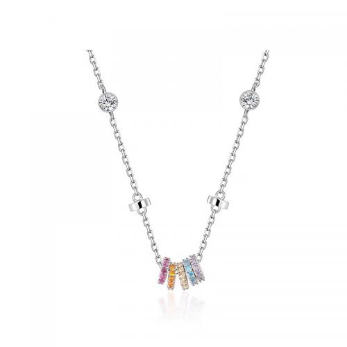 Kubieke Zircon Micro effenen Sterling zilveren ketting, 925 Sterling Zilver, met 5.5CM extender keten, plated, micro pave zirconia & voor vrouw, zilver, Lengte Ca 40 cm, Verkocht door PC