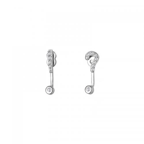 Cubic Zirkonia Micro Pave Sterling Silver Korvakorut, 925 Sterling Silver, päällystetty, Micro Pave kuutiometriä zirkonia & naiselle, hopea, Exclamation point: 14x3mm, Question Mark: 14x14mm, Myymät Pair