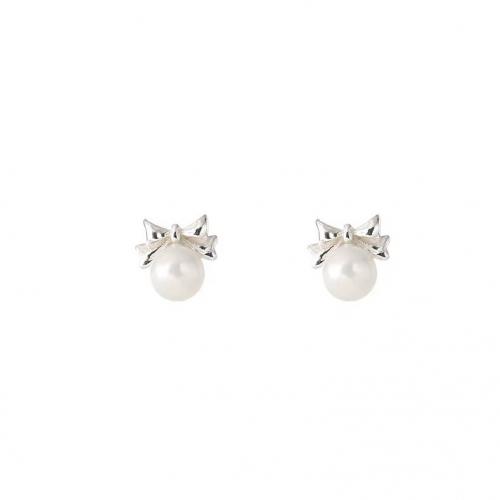 925 Sterling Silver Stud Earrings with Plastic Pearl plated for woman silver color Sold By Pair