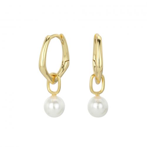 Huggie Hoop Drop Earring 925 Sterling Silver with Plastic Pearl plated for woman Sold By Pair