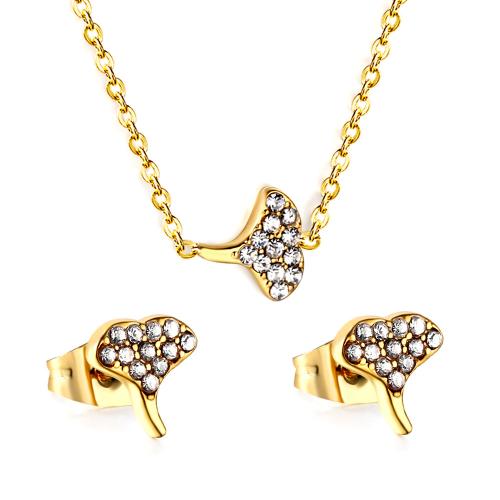 304 acciaio inox set di gioielli fashion, Orecchino a bottone & Collana, with 2inch extender chain, placcato, 2 pezzi & per la donna & con strass, nessuno, Lunghezza Appross. 17.7 pollice, Venduto da set