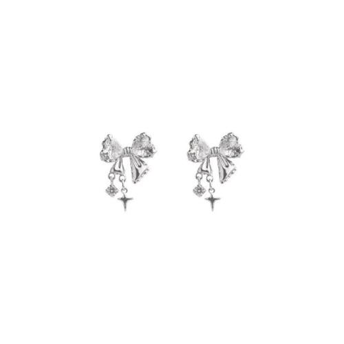 Zinc Alloy Drop Earring, Bowknot, platin farve forgyldt, forskellige stilarter for valg & for kvinde & med rhinestone, 20x15mm, Solgt af par