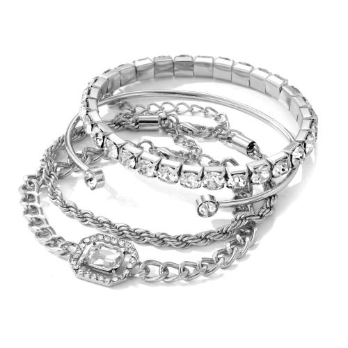 Zinc Alloy Bracelet Set plated for woman & with rhinestone Sold By Set