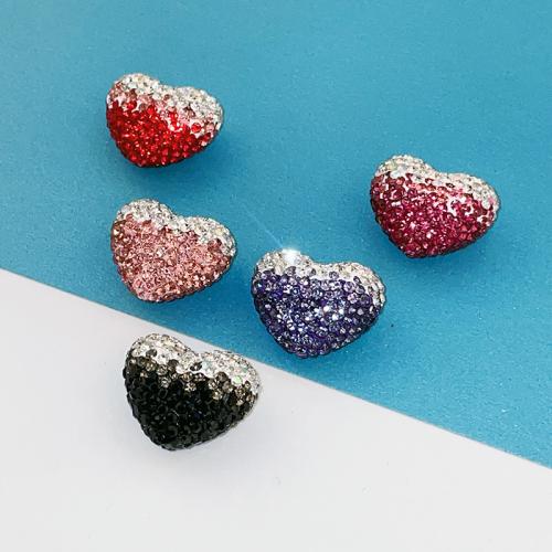 Grânulos de argila de polímero, Coração, DIY & com strass, Mais cores pare escolha, 25x13mm, Buraco:Aprox 1.8mm, vendido por PC