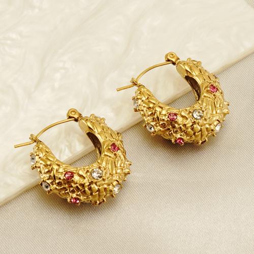 Cruach dhosmálta Lever Back Earring, 304 Cruach dhosmálta, 18K ór plátáilte, jewelry faisin & do bhean & le rhinestone, órga, 25x24mm, Díolta De réir Péire