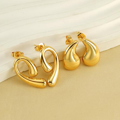 Stainless Steel Stud Earrings 304 Stainless Steel 18K gold plated fashion jewelry & for woman golden Sold By Pair