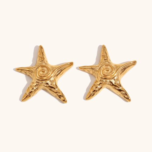 Cruach dhosmálta Graí Earrings, 316L Cruach dhosmálta, Star, 18K ór plátáilte, jewelry faisin & do bhean, órga, 26.40x27.10mm, Díolta De réir Péire