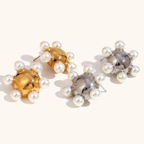 Roestvrij staal Stud Earrings, 316L roestvrij staal, met Plastic Pearl, mode sieraden & voor vrouw, meer kleuren voor de keuze, 31.80mm, Verkocht door pair