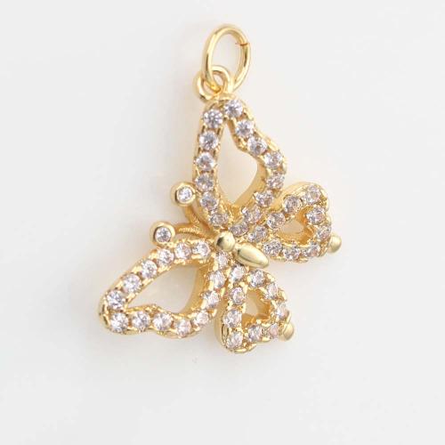 Cubic Zirconia Micro Pave Brass Pendant Butterfly gold color plated DIY & micro pave cubic zirconia nickel lead & cadmium free Sold By PC