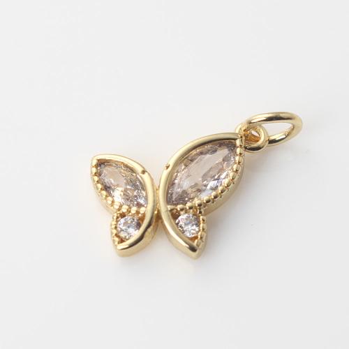 Cubic Zirconia Micro Pave Brass Pendant Butterfly gold color plated DIY & micro pave cubic zirconia nickel lead & cadmium free Sold By PC