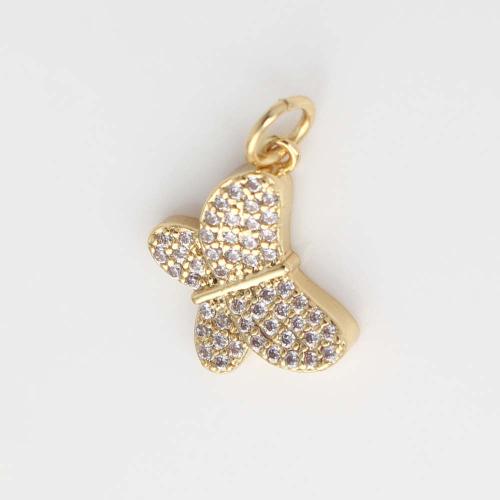 Cubic Zirconia Micro Pave Brass Pendant Butterfly gold color plated DIY & micro pave cubic zirconia nickel lead & cadmium free Sold By PC