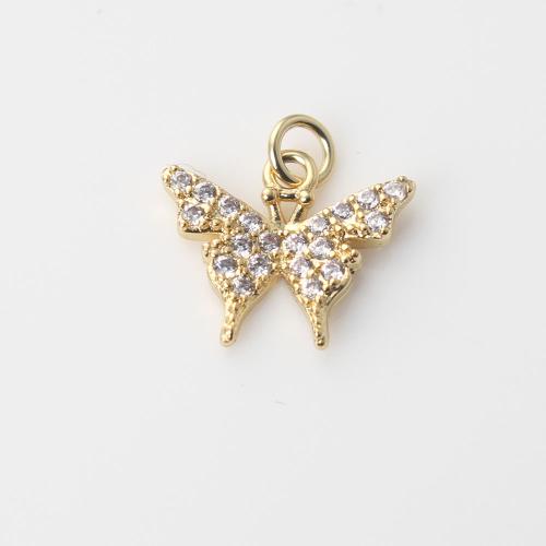 Cubic Zirconia Micro Pave Brass Pendant Butterfly gold color plated DIY & micro pave cubic zirconia nickel lead & cadmium free Sold By PC