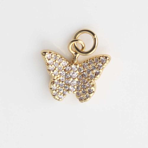 Cubic Zirconia Micro Pave Brass Pendant Butterfly gold color plated DIY & micro pave cubic zirconia nickel lead & cadmium free Sold By PC