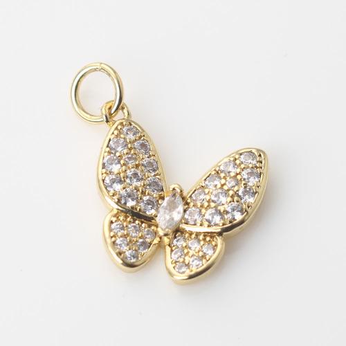 Cubic Zirconia Micro Pave Brass Pendant Butterfly gold color plated DIY & micro pave cubic zirconia nickel lead & cadmium free Sold By PC