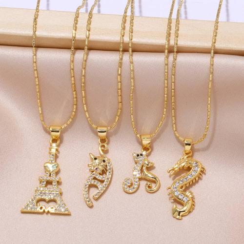 Cubic Zircon Micro Pave Brass Necklace plated fashion jewelry & micro pave cubic zirconia golden nickel lead & cadmium free Sold By PC