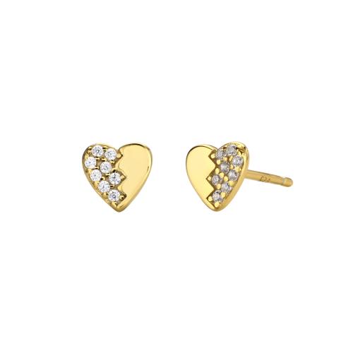 Cubic Zirconia Micro Pave Sterling Silver Earring 925 Sterling Silver Heart plated micro pave cubic zirconia & for woman Sold By Pair