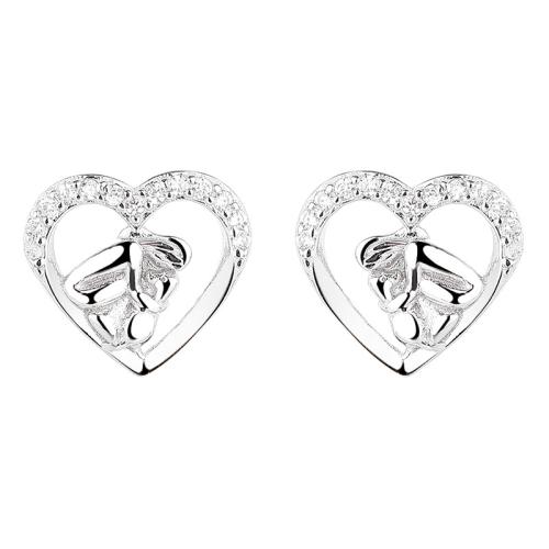 Cubic Zirconia Micro Pave Sterling Silver Earring 925 Sterling Silver Heart plated micro pave cubic zirconia & for woman Sold By Pair