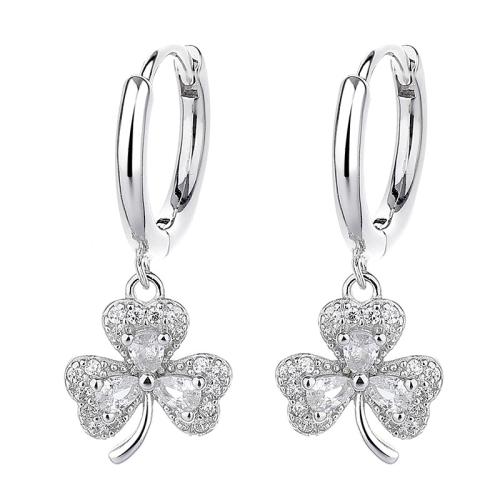 Cubic Zirconia micro pavimenta Sterling Silver Earring, 925 argento sterlina, placcato, Micro spianare cubic zirconia & per la donna, color platino, 25x10mm, Venduto da coppia