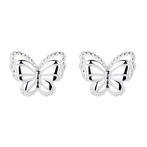 Sterling zilver sieraden oorbellen, 925 Sterling Zilver, Vlinder, plated, voor vrouw, zilver, 7x8.70mm, Verkocht door pair