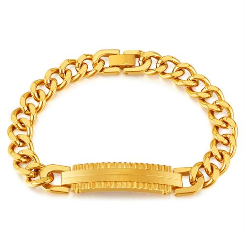 Pulsera de acero de titanio, Partículas de acero, chapado, para hombre, dorado, Vendido por UD