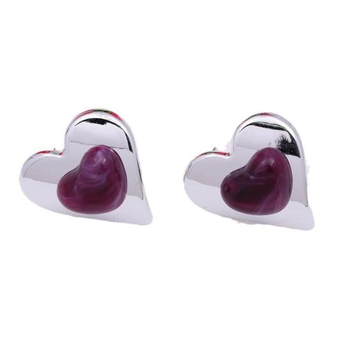 Akryl Stud Earring, med Zinc Alloy, Heart, forgyldt, mode smykker & for kvinde, flere farver til valg, 21x58mm, Solgt af par