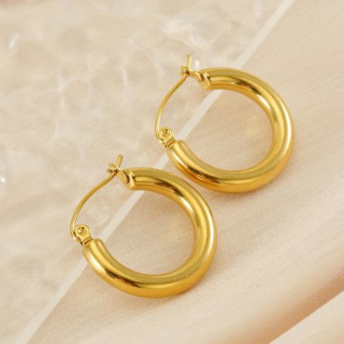 Mens acier inoxydable Hoop boucles d'oreilles, Acier inoxydable 304, Plaqué or 18K, bijoux de mode & pour femme, doré, 23mm, Vendu par paire