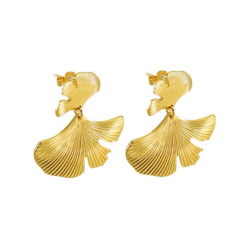 Roestvrij staal Stud Earrings, 304 roestvrij staal, Ginkgo Leaf, 18K verguld, mode sieraden & verschillende stijlen voor de keuze & voor vrouw, gouden, Verkocht door pair