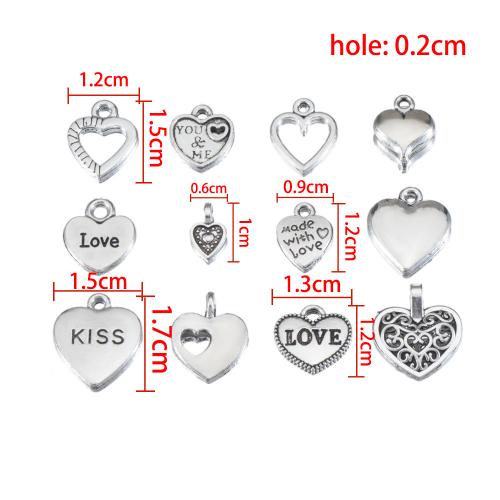 Pendentifs coeur en alliage de zinc, Placage de couleur argentée, DIY & mélangé & creux, protéger l'environnement, sans nickel, plomb et cadmium, Vendu par sac