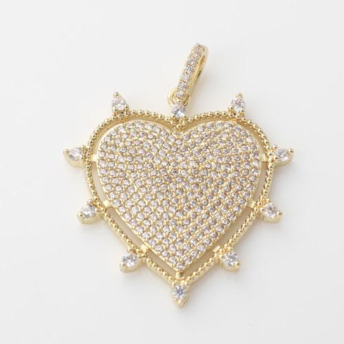 Cubic Zirconia Micro Pave Brass Pendant Heart gold color plated DIY & micro pave cubic zirconia nickel lead & cadmium free Sold By PC