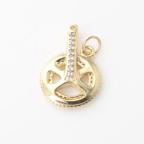 Cubic Zirconia Micro Pave Brass Pendant Round gold color plated DIY & micro pave cubic zirconia nickel lead & cadmium free Sold By PC