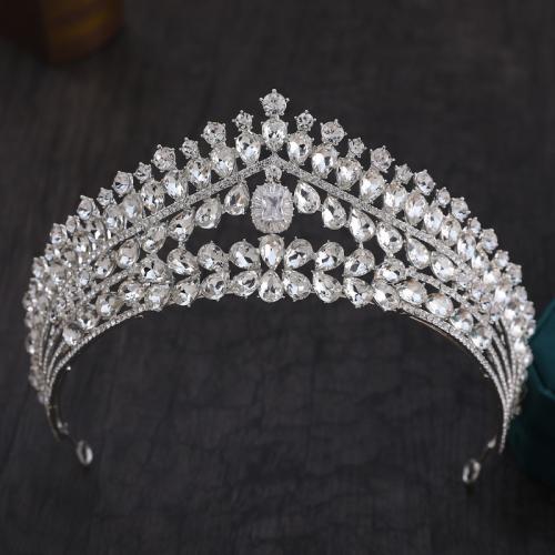 Tiaras, liga de zinco, with cristal, banhado, joias de moda & para mulher, prateado, níquel, chumbo e cádmio livre, diameter 140mm, height 78mm, arc length 300mm, vendido por PC