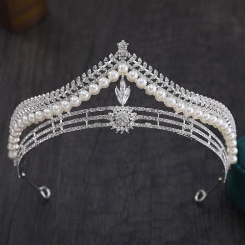 Diadema, lega in zinco, with perla in plastica, placcato, gioielli di moda & per la donna & con strass, nessuno, assenza di nichel,piombo&cadmio, diameter 140mm, height 75mm, arc length 300mm, Venduto da PC