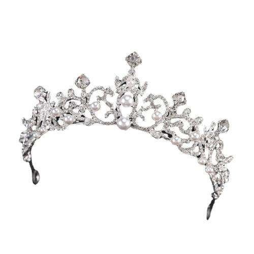 Diadema, lega in zinco, with perla in plastica, placcato, gioielli di moda & per la donna & con strass, bianco, assenza di nichel,piombo&cadmio, diameter 150mm, height 60mm, Venduto da PC